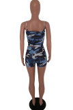Grey Milk Silk Fashion Sexy adult Ma'am Camouflage Two Piece Suits pencil Sleeveless Two Pieces