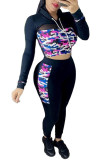White Fashion Active adult Ma'am Patchwork Print Mesh Two Piece Suits pencil Long Sleeve Two Pieces