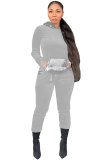 Grey Polyester Elastic Fly Long Sleeve Mid Sequin Patchwork pencil Pants