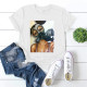 White Fashion Casual Print Basic O Neck T-Shirts