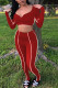 Red Casual Solid pencil Long Sleeve Two Pieces