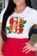 White Casual Print Patchwork O Neck Tops