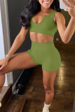 Rose Red Sexy Solid Patchwork V Neck Sleeveless Two Pieces