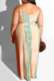Apricot Polyester Fashion Casual Slip Striped Plus Size