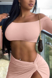Pink Street Solid Patchwork High Opening Square Collar Long Sleeve Two Pieces