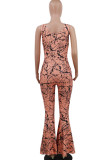 Red Fashion street Print Coloured drawing Sleeveless Slip Jumpsuits