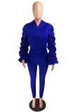 Blue Fashion adult Casual Patchwork Draped Solid Two Piece Suits pencil Long Sleeve