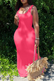 rose red Sexy Solid Spaghetti Strap Swagger Dresses