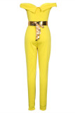 Yellow Fashion Sexy Solid Backless With Belt Off the Shoulder Skinny Jumpsuits