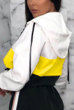 Yellow Sportswear Polyester Print Hooded Collar Tops