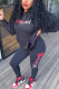 Black Casual Print Letter Hooded Collar Long Sleeve Two Pieces