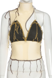 Yellow Street Color Block Tassel Half A Turtleneck Tops