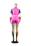 Pink Work Street Solid Patchwork Turndown Collar Long Sleeve Two Pieces