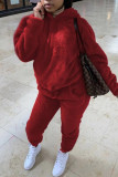 Red Fashion Casual Solid Basic Hooded Collar Long Sleeve Two Pieces