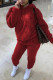 Red Fashion Casual Solid Basic Hooded Collar Long Sleeve Two Pieces