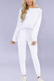 White Sexy Solid Split Joint O Neck Long Sleeve Regular Two Pieces