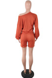 Orange Polyester Fashion adult Ma'am Street Patchwork Solid Hole Two Piece Suits pencil Long Sleeve Two Pieces