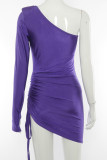 Purple Celebrities Solid Split Joint Fold Oblique Collar Pencil Skirt Dresses