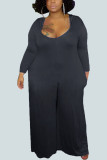 Blue Casual Knitting Solid Split Joint O Neck Plus Size