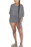 Dark Gray Polyester Fashion Sexy adult Ma'am Patchwork Solid Two Piece Suits Straight Half Sleeve Two Pieces