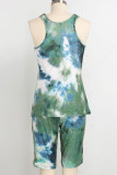 Green Polyester Sexy Patchwork Print pencil Sleeveless Two Pieces