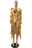 Blue Fashion Sexy Print Hollowed Out Basic Swimwears