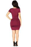 White Fashion Sexy Casual Sleeve Short Sleeves V Neck Slim Dress skirt Solid Draped Dresses