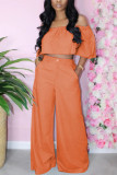 Orange Fashion Casual Solid Basic High Waist Wide Leg Trousers