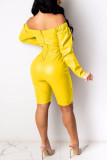 Yellow Fashion Sexy Solid Backless Bateau Neck Skinny Romper