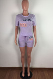 Grey Fashion Casual Patchwork Print pencil Short Sleeve Two Pieces