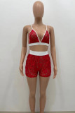 Red Fashion Sexy Patchwork See-through Backless V Neck Sleeveless Two Pieces