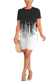 White Polyester Fashion Street Print Two Piece Suits Straight Short Sleeve Two Pieces