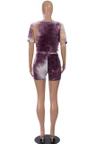 Blue Fashion Sexy Tie Dye Two Piece Suits pencil Short Sleeve Two Pieces