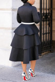 Black Fashion Sexy Solid Patchwork V Neck Long Sleeve Dress （Without Belt）