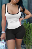 Black Sexy Sportswear Solid Patchwork Spaghetti Strap Sleeveless Two Pieces