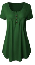 Green Casual Regular O-Neck Short Button Solid Regular Tees & T-shirts