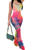 Green Fashion Sexy Print Patchwork Tie-dyed Draped Sleeveless Slip Jumpsuits