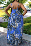 Yellow Sexy Print Patchwork Spaghetti Strap Loose Jumpsuits