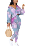 multicolor Polyester Fashion adult Ma'am OL Print Two Piece Suits pencil Long Sleeve Two Pieces