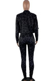 Black OL Striped Two Piece Suits Skinny Long Sleeve Two-piece Pants Set