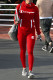Red Casual Print Patchwork Turtleneck Long Sleeve Two Pieces