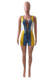 Red Green Sexy Casual Patchwork Strap Design O Neck Sleeveless Two Pieces