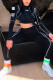 Black Street Print See-through Mesh O Neck Long Sleeve Two Pieces
