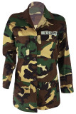 Army Green Turndown Collar Camouflage Others Long Sleeve Outerwear