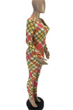 Red Sexy Print Buttons Without Belt V Neck Regular Jumpsuits