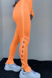 Orange White Black Green Pink Apricot Orange purple Polyester Zipper Fly High Solid Zippered Boot Cut Pants Bottoms