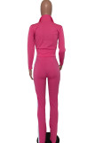 Pink Fashion Casual adult Ma'am Patchwork Solid Two Piece Suits Boot Cut Long Sleeve Two Pieces