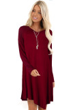 purple Cotton Sexy Cap Sleeve Long Sleeves V Neck Swagger Knee-Length Patchwork Solid