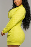 Yellow Sexy Round Collar Zipper Two Piece Suit