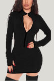 Pink Daily Solid Patchwork Zipper Collar Wrapped Skirt Dresses